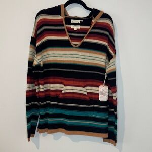 Cotton & Rye Outfitters Hooded Baja Sweater Medium Western Striped Pullover NWT